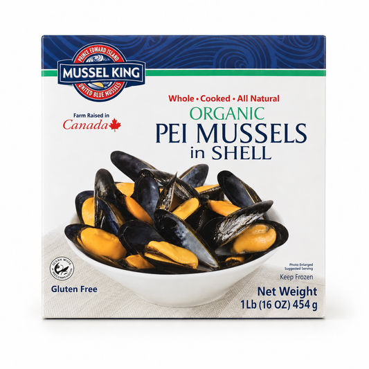 Mussel King organic PEI blue mussels in shell 1 lb box