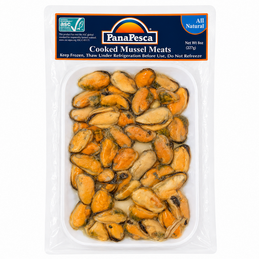 PanaPesca Cooked Mussel Meats 8 oz package on white background