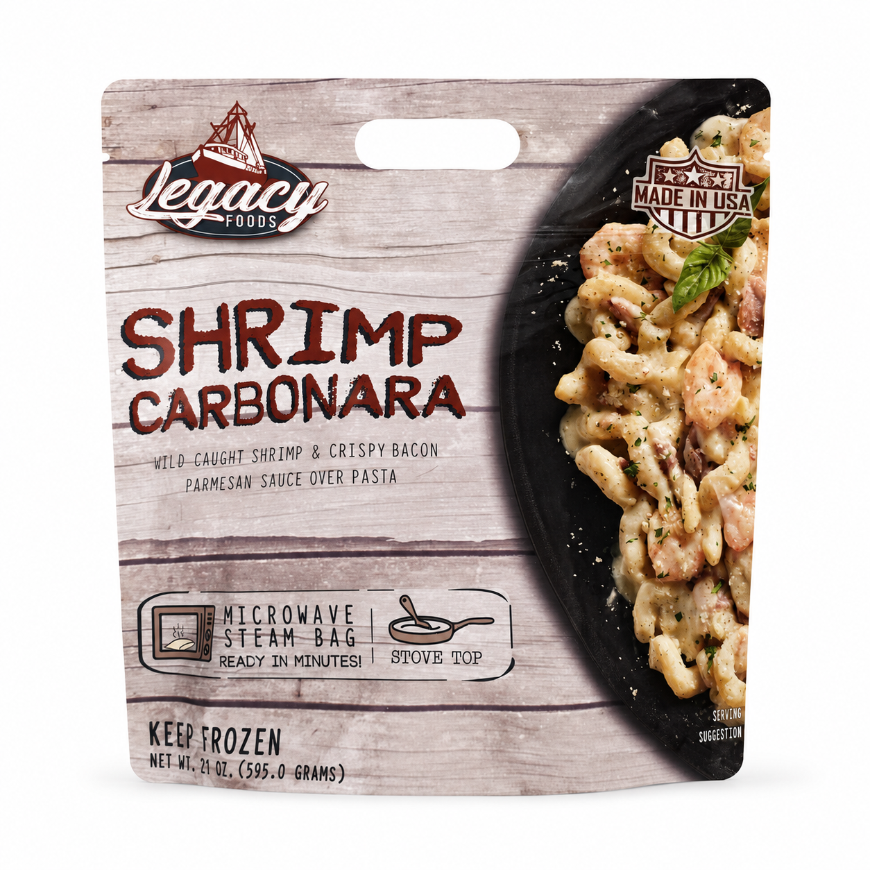 Shrimp Carbonara 21 oz package on white background
