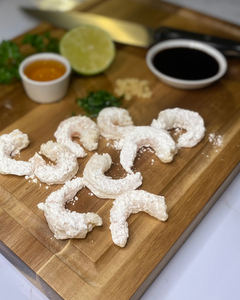 honey shrimp recipe preparation on cutting board