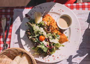 salmon and side salad