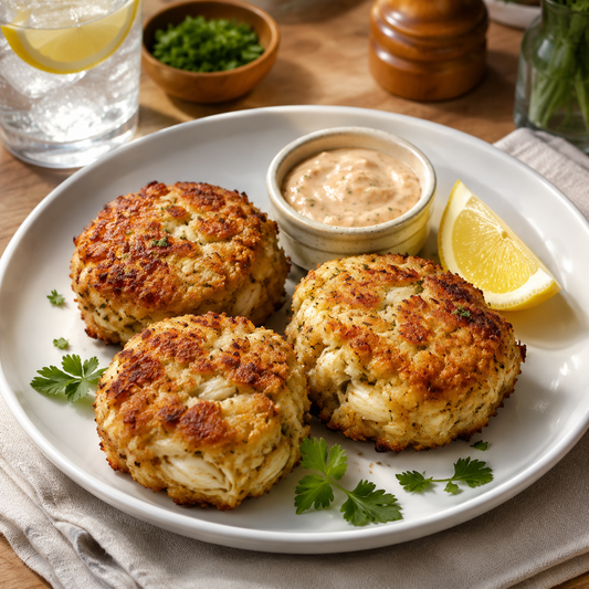 Pan-seared Maryland crab cakes with lemon, parsley and remoulade