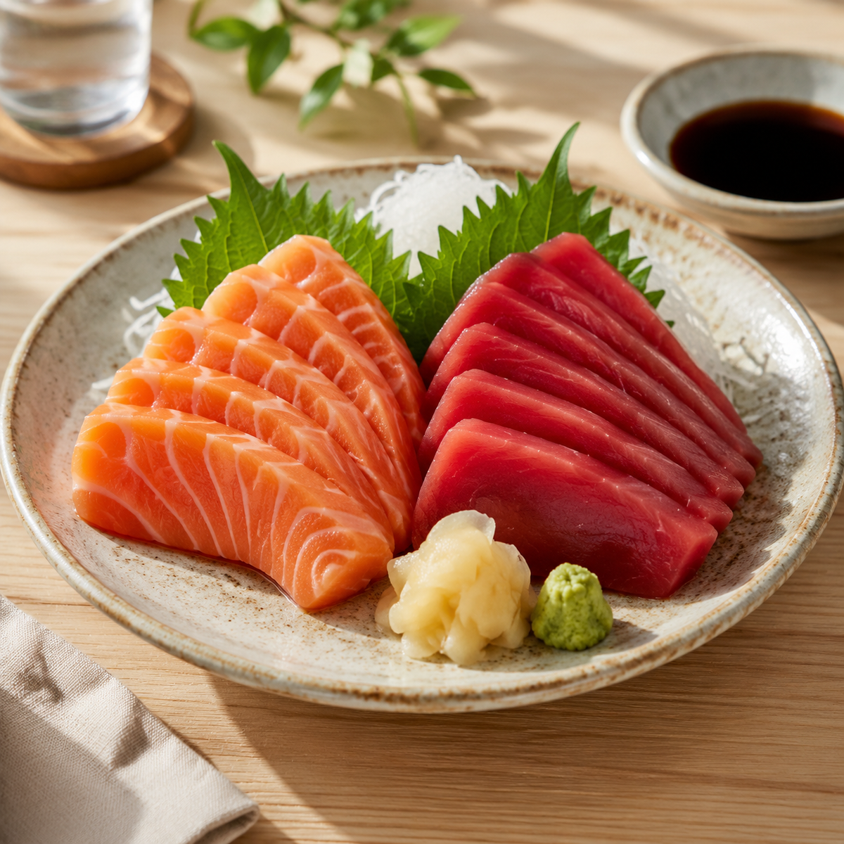 Norwegian salmon and AAA yellowfin tuna premium sashimi platter