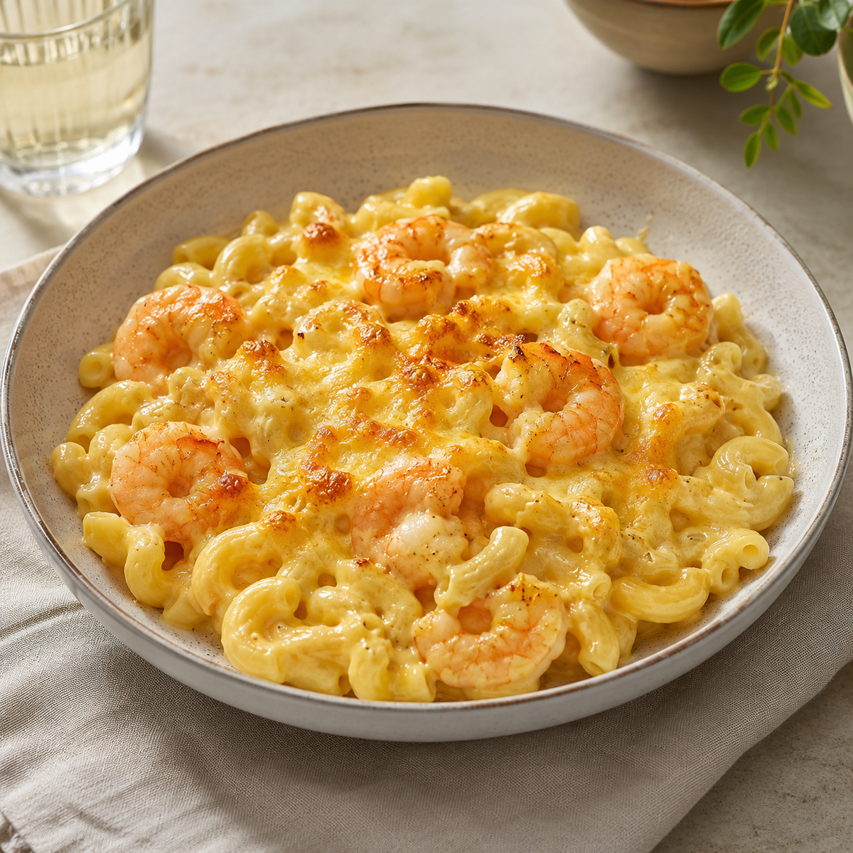 Creamy four-cheese shrimp macaroni and cheese