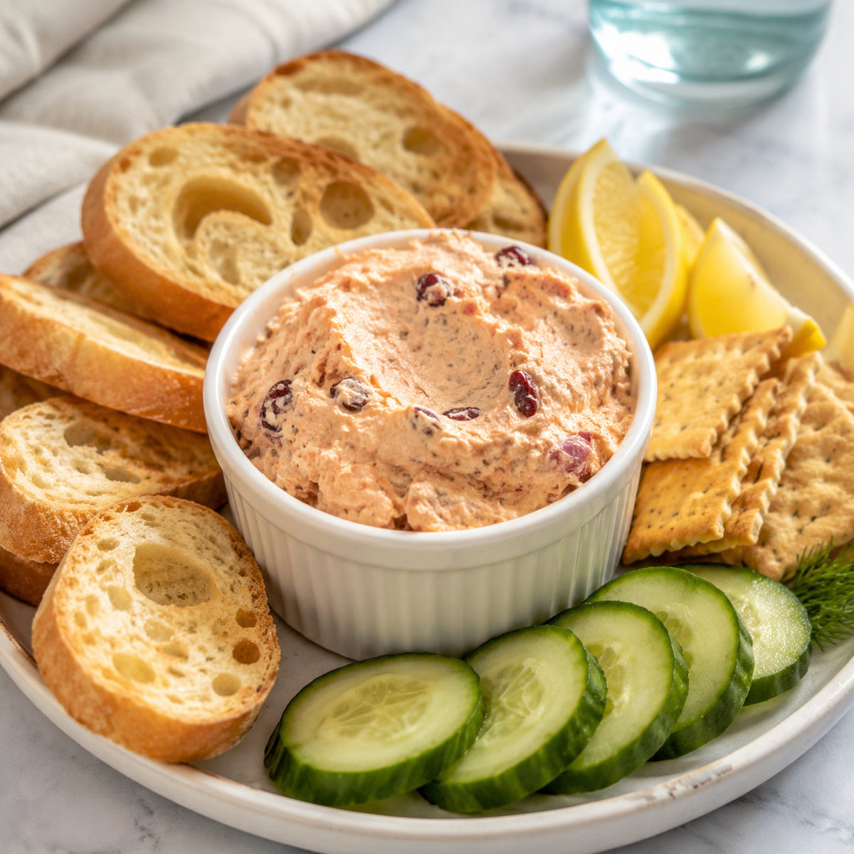 Smoked lake trout pâté with Michigan tart cherries, crostini and vegetables